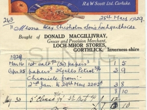 Receipt from Donald Macgillivray Loch Mhor Stores.