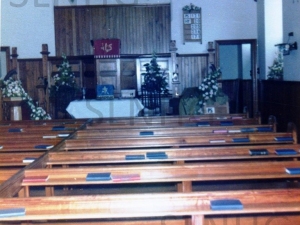 Errogie Church of Scotland interior set out for communion,